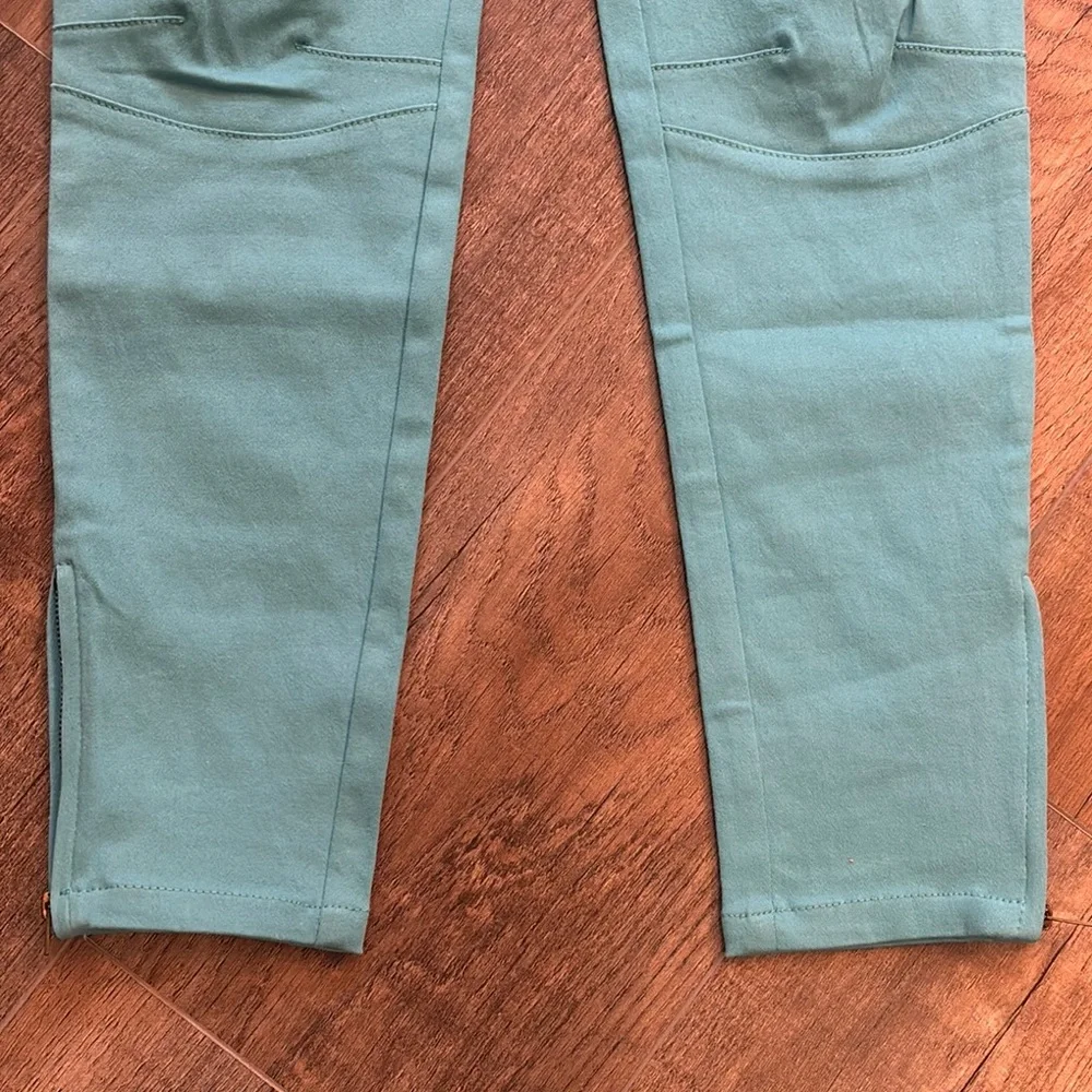 Umgee Women’s Teal‎ Ankle Pants Size S Ankle Zippers Moto Leggings Ribbed Thighs